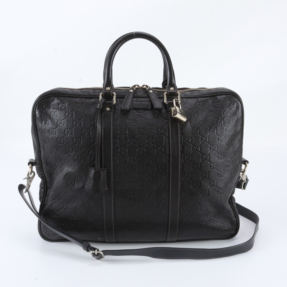 Gucci Guccissima 201480 Leather 2-Way Shoulder Bag, Black, Men's